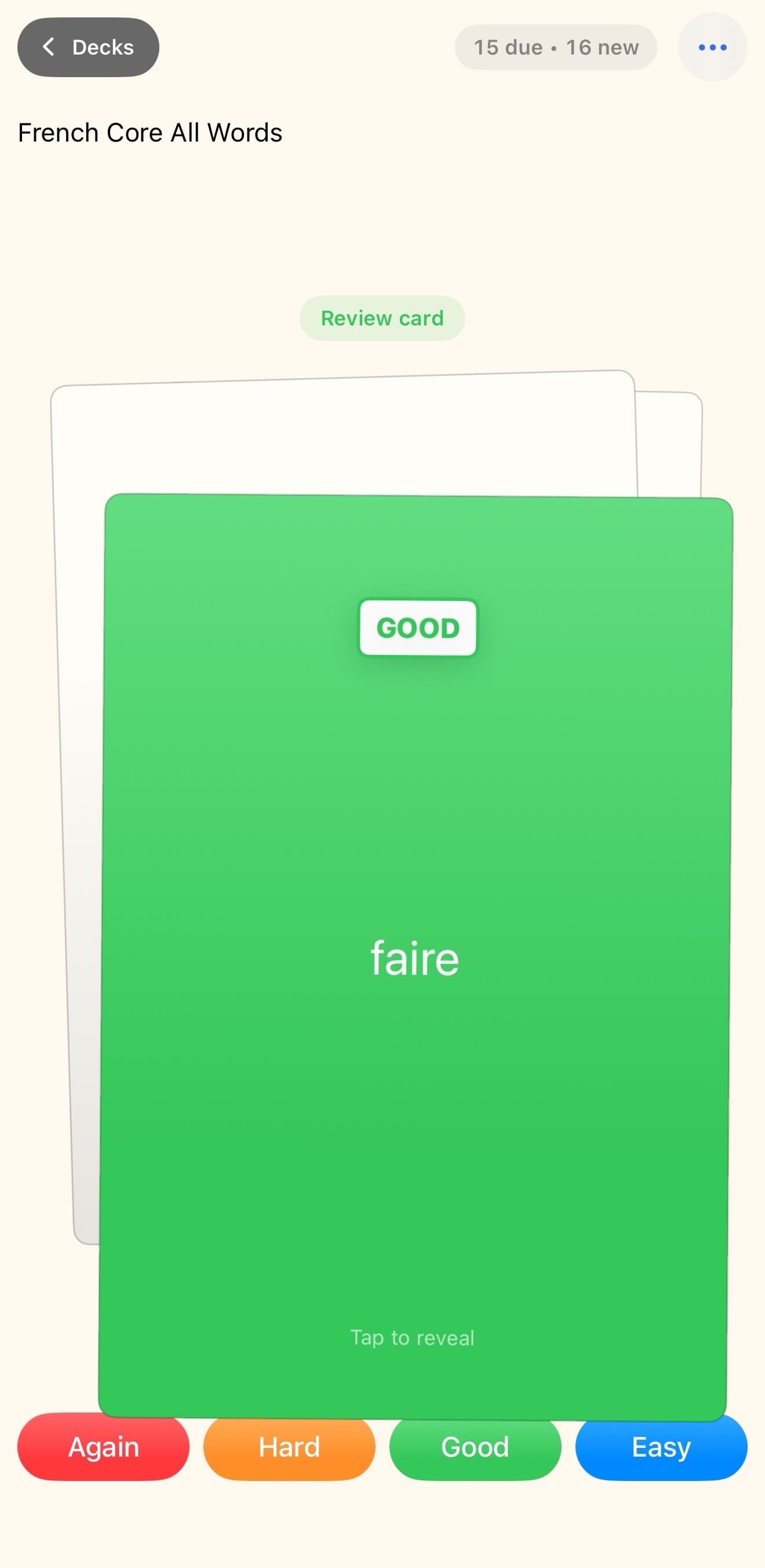 Learning a French phrase in a focused Cardernir review session