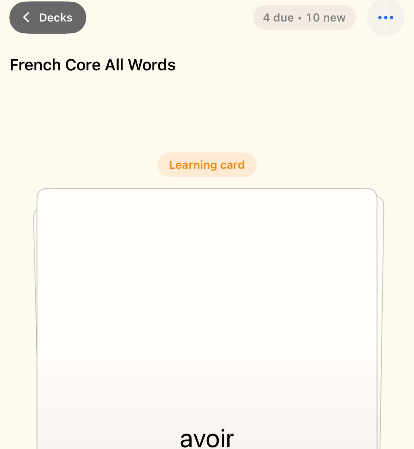 Reviewing a due language card in Cardernir
