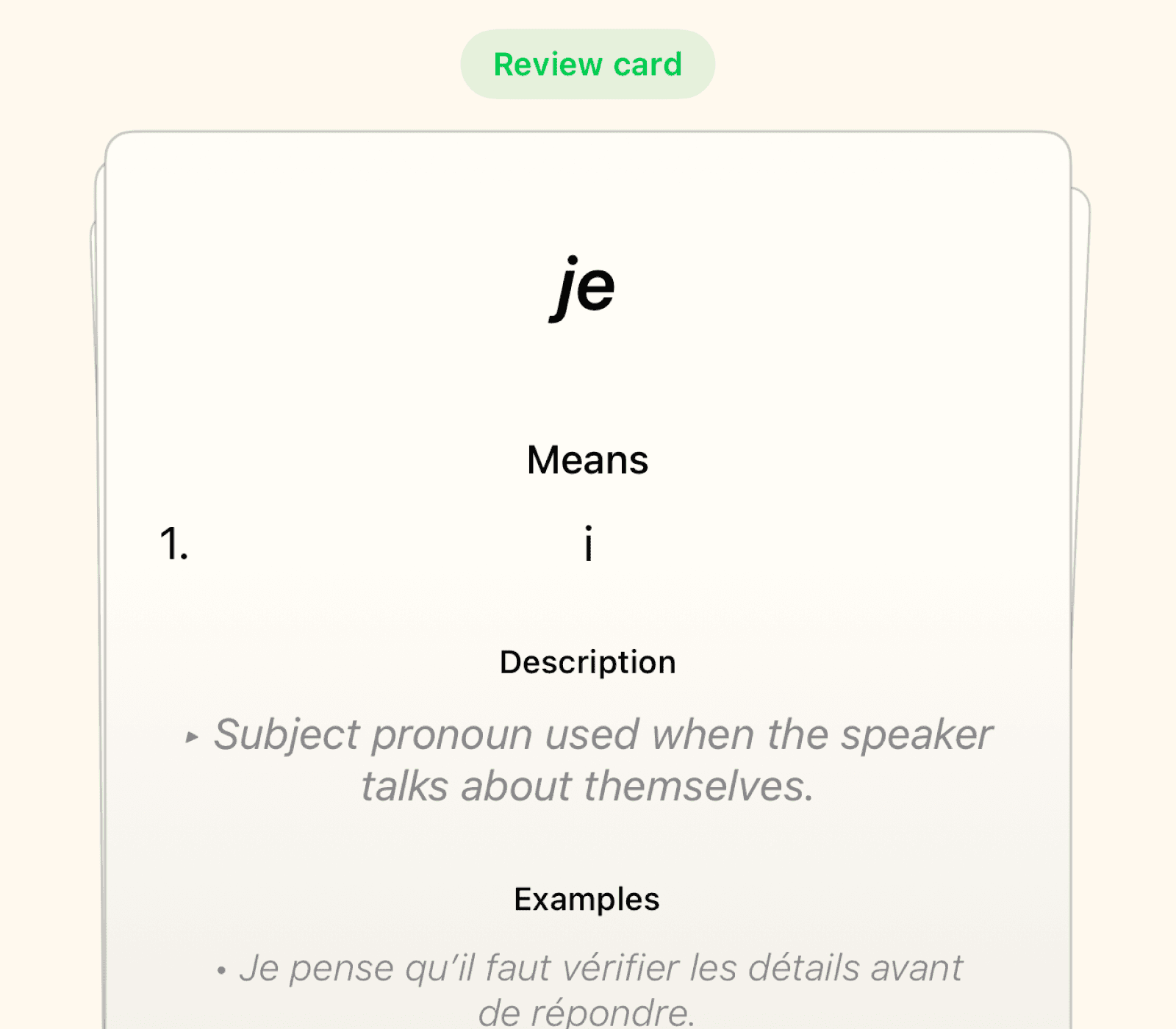 Studying a language flashcard in Cardernir