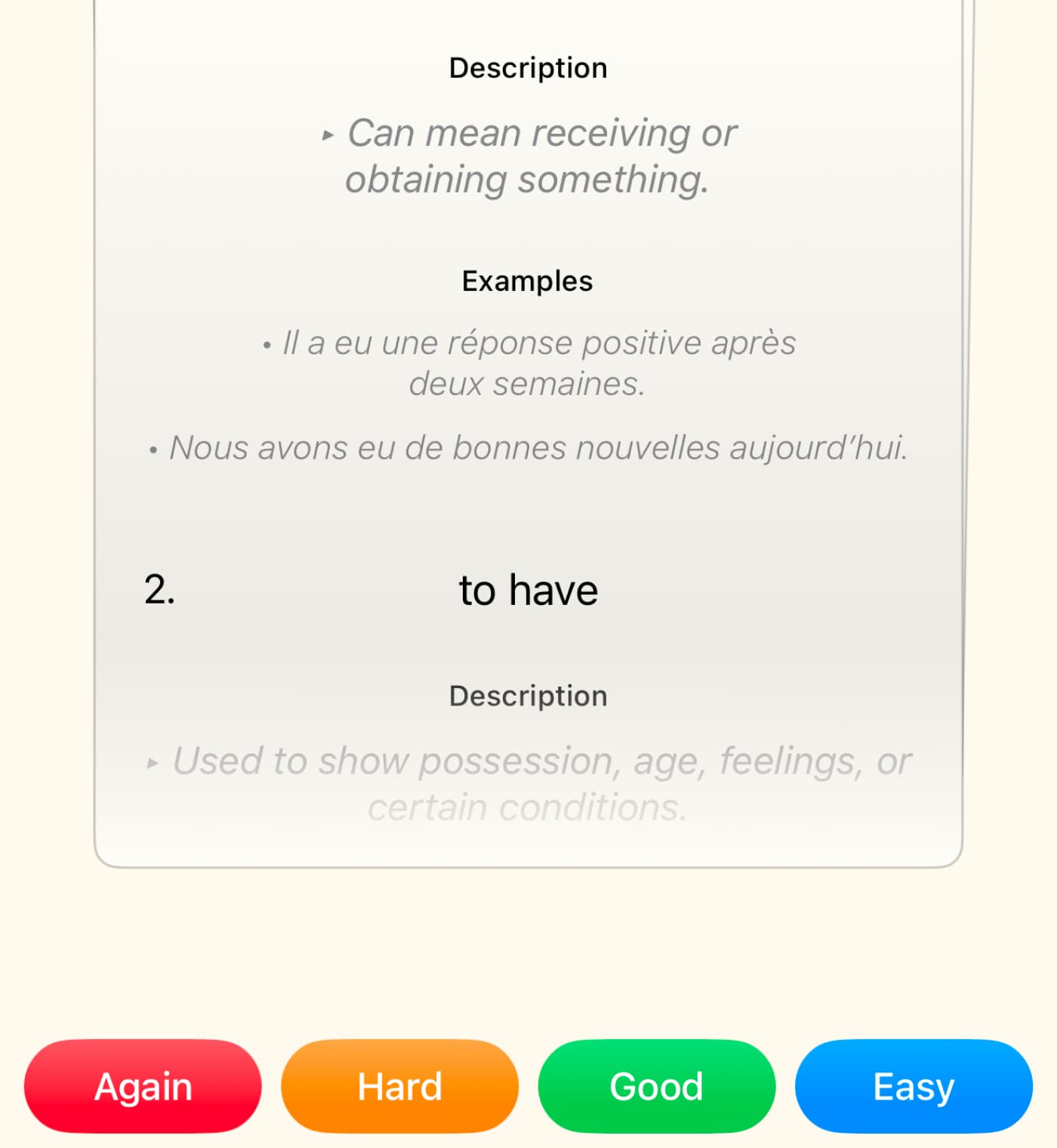 Studying a language flashcard in Cardernir
